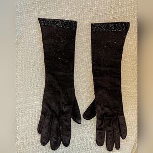 Vintage Oil Spill Black Beaded Opera Length Women's Gloves 15" Made For Gimbels